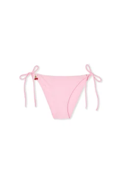 Bas de maillot de bain bikini à nouer satiné avec charm cerise
