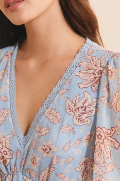 Blouse col v à motifs