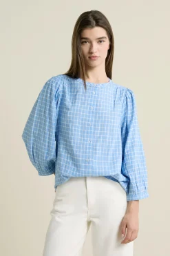 Blouse à manches ballon à carreaux
