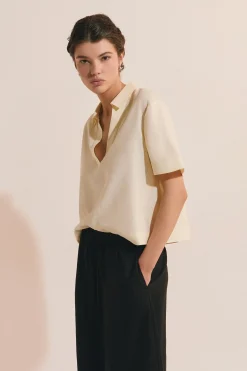Blouse à manches courtes en lin mélangé