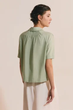 Blouse à manches courtes en lin mélangé