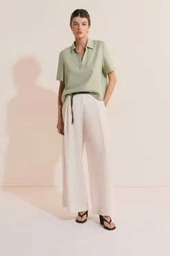 Blouse à manches courtes en lin mélangé