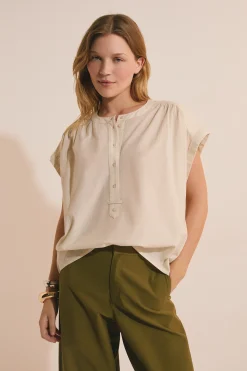 Blouse sans manches boutonnée en coton