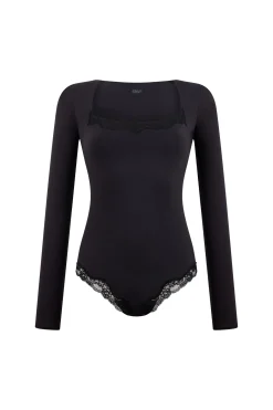 Body manches longues en microfibre et dentelle