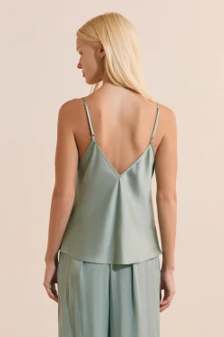 Caraco de pyjama satiné avec dentelle