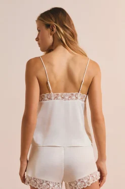 Caraco de pyjama satiné avec détail en dentelle