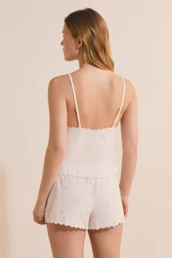 Caraco en coton avec motifs ajourés