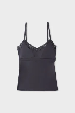 Caraco en microfibre et dentelle avec brassière intégrée et pads