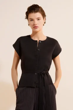 Cardigan à manches courtes avec lien à nouer