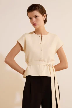 Cardigan à manches courtes avec lien à nouer