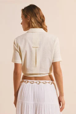 Chemise courte en coton gaufré