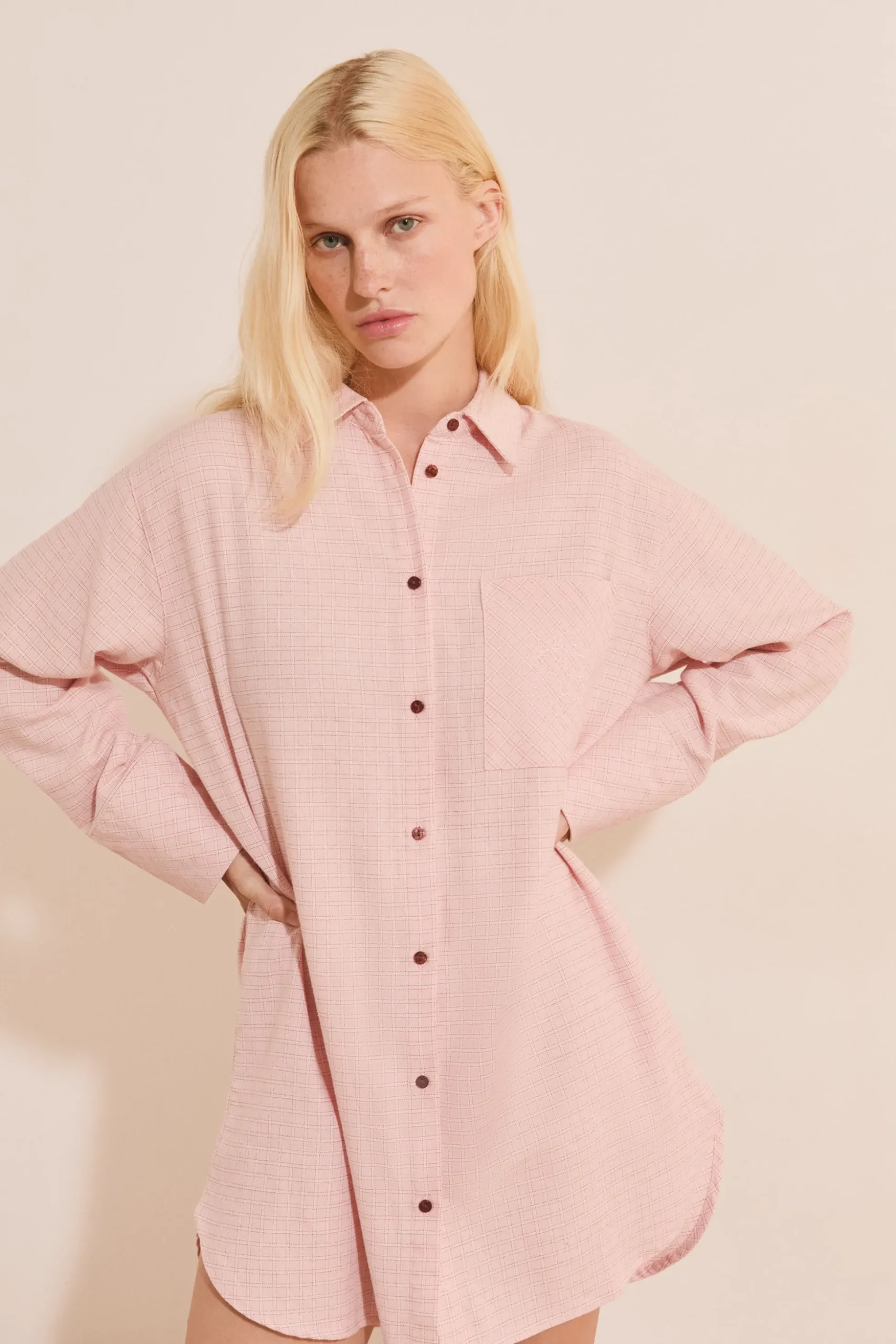 Chemise de nuit à carreaux en coton