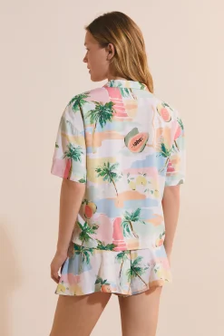 Chemise de pyjama courte à motifs