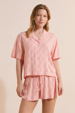 Chemise de pyjama courte à motifs