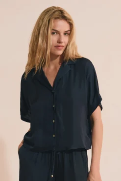 Chemise de pyjama manches courtes satinée