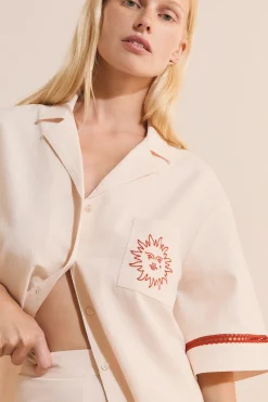 Chemise de pyjama à manches courtes avec motifs soleil en coton