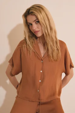 Chemise de pyjama manches courtes satinée