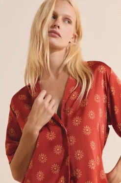 Chemise de pyjama à motifs fleurs satiné