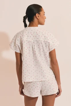 Chemise de pyjama à motifs fleuris en gaze de coton