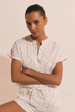Chemise de pyjama à motifs fleuris en gaze de coton