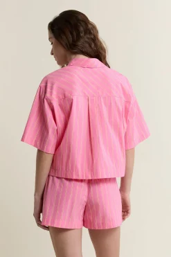 Chemise manches courtes de pyjama à rayures avec coton