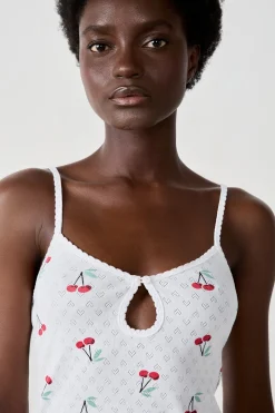 Débardeur en coton en pointelle imprimé cerises