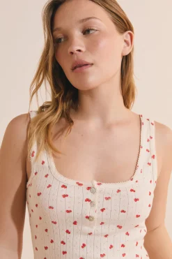 Débardeur en pointelle à motifs fraises