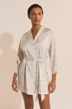 Déshabillé de pyjama satiné à motifs fleuris