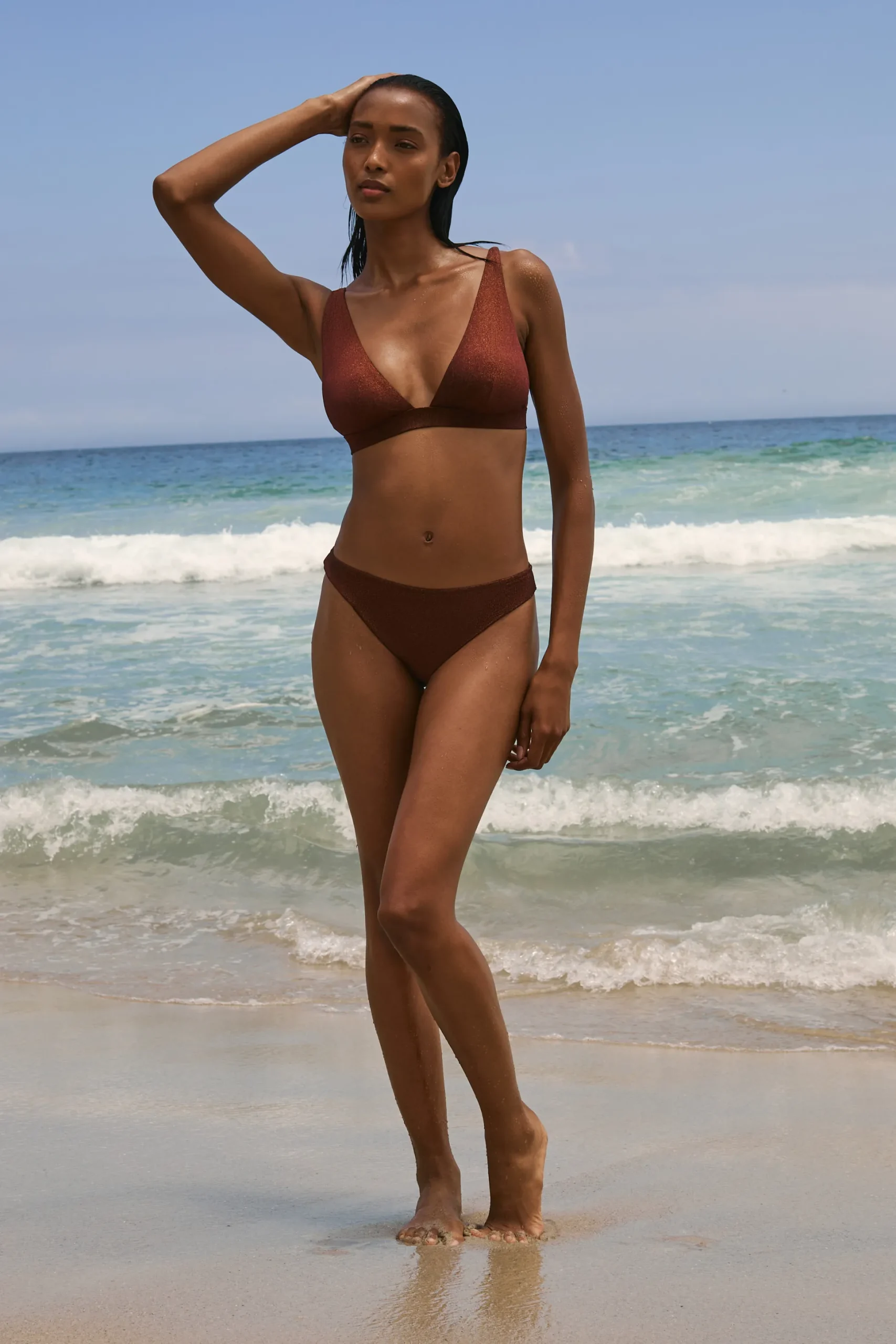 Haut de maillot de bain triangle pailleté avec pads amovibles