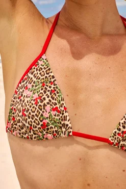 Haut de maillot de bain triangle multi positions à imprimé léopard et fleurs