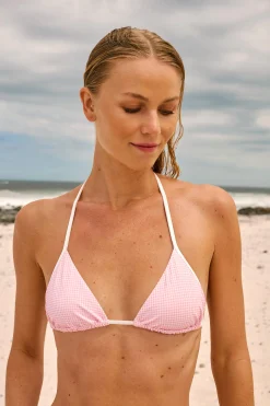 Haut de maillot de bain triangle à imprimé vichy à nouer