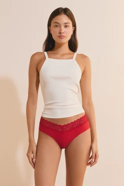 Hipster V-shape en microfibre et dentelle