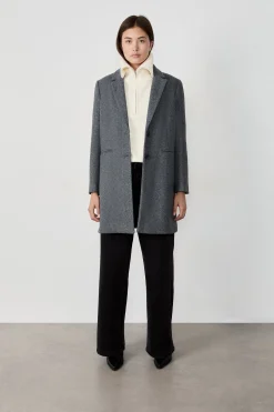 Manteau mi-long coupe droite avec laine