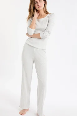 Pantalon de pyjama droit côtelé en coton