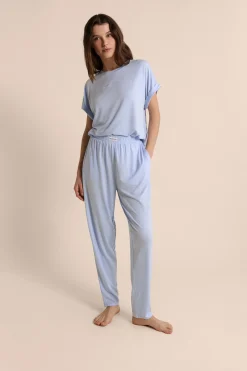 Pantalon de pyjama droit élastiqué réalisé avec une fibre enrichie en Aloe Vera