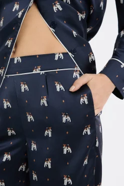 Pantalon de pyjama en satin à motifs chiens