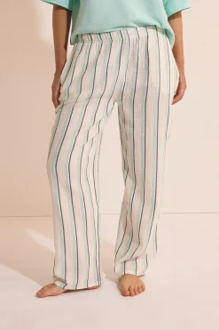 Pantalon de pyjama 7/8 à rayures en gaze de coton