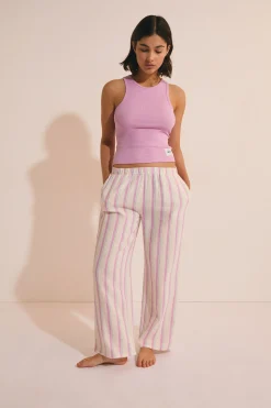Pantalon de pyjama 7/8 à rayures en gaze de coton