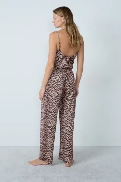 Pantalon de pyjama satiné motif léopard