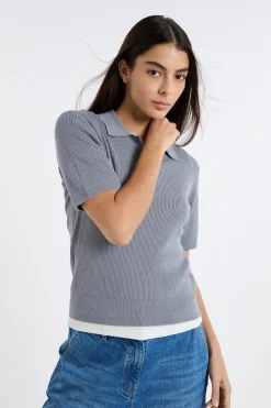 Polo manches courtes en maille fine pointelle
