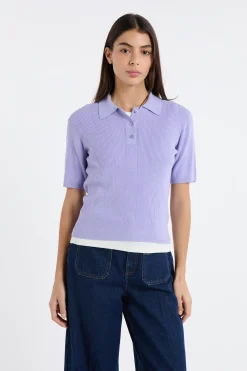 Polo manches courtes en maille fine pointelle