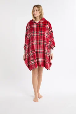 Poncho sans manches à carreaux en polaire