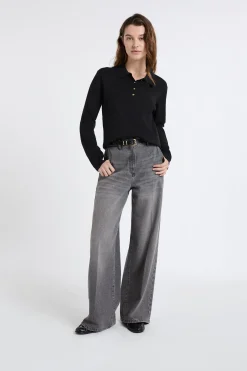 Pull col polo avec boutons dorés