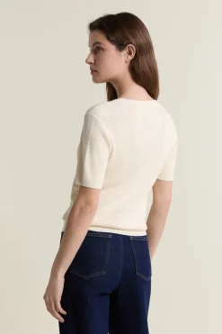 Pull col rond en maille fine pointelle