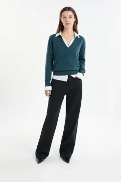 Pull col V avec laine
