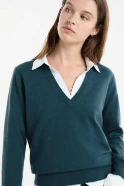 Pull col V avec laine
