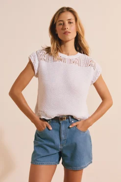 Pull sans manches ajouré façon crochet