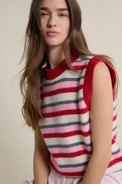 Pull sans manches à rayures