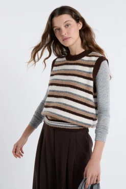 Pull sans manches à rayures