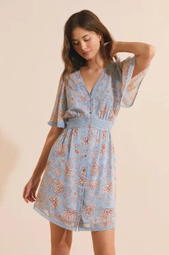 Robe courte col v à motifs